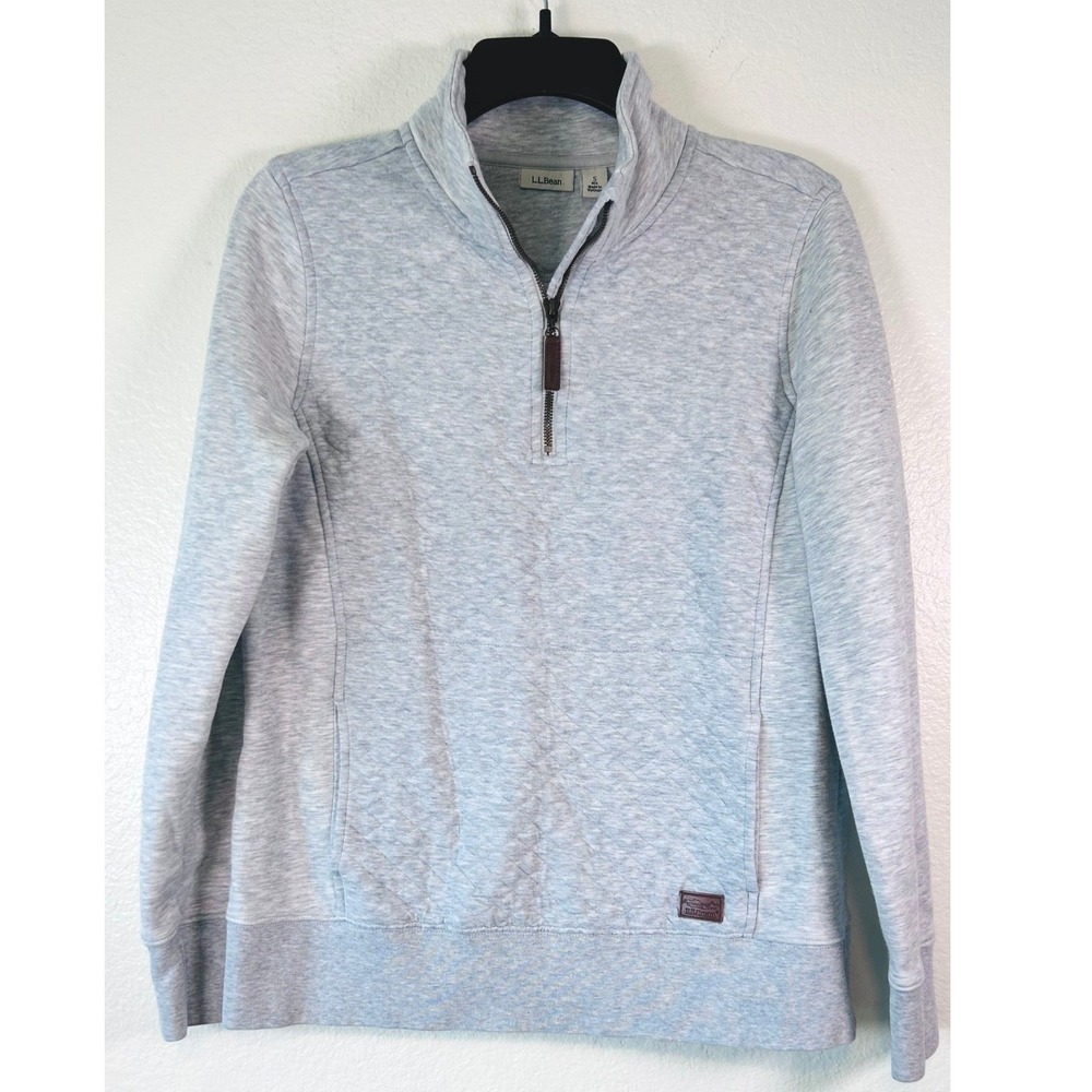 LL Bean Cozy Quilted Quarter Zip Sweatshirt Grey Heather Granola Girl SZ S
